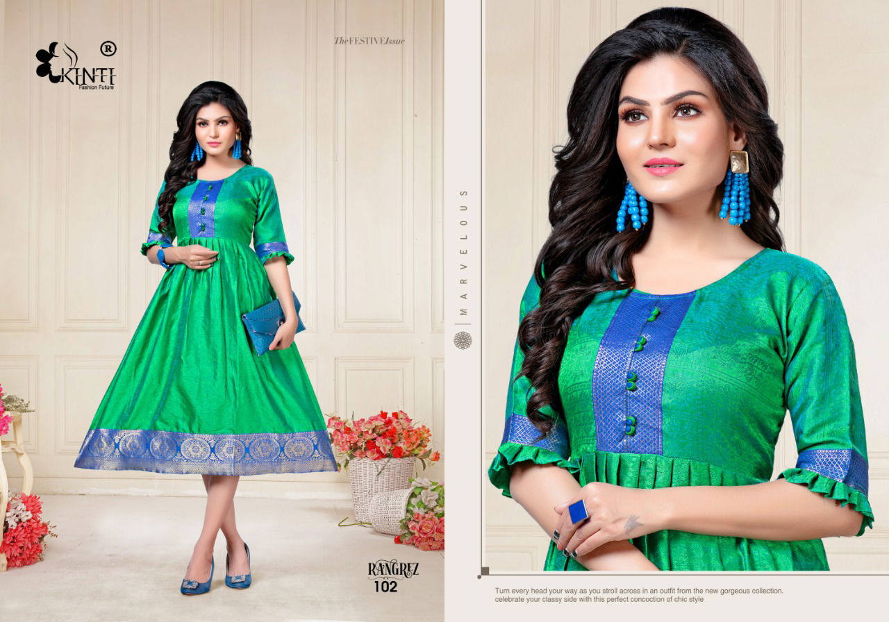 Kinti Rangrez Aura Fancy Flair Block Silk Festive Wear  Anarkali Printed Kurtis Collection 